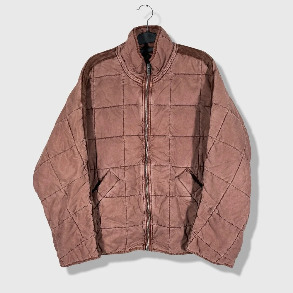 Free People Quilted Bomber Jacket Womens XS Brown Boho Gorpcore Oversized